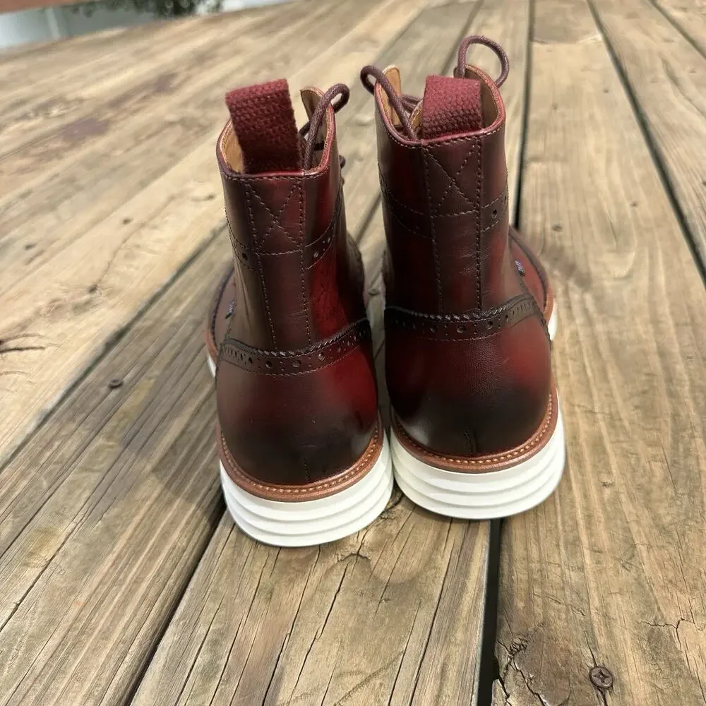 Taft 365 Model 005 Bordeaux Wingtip Boots Mens 10.5 Red Genuine Leather Lace Up